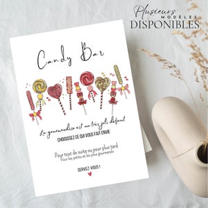 Affiche Bar à Bonbons | Candy Bar | Bar à Gourmandises | Affiche ou Carte | VERSION « Imprimée »