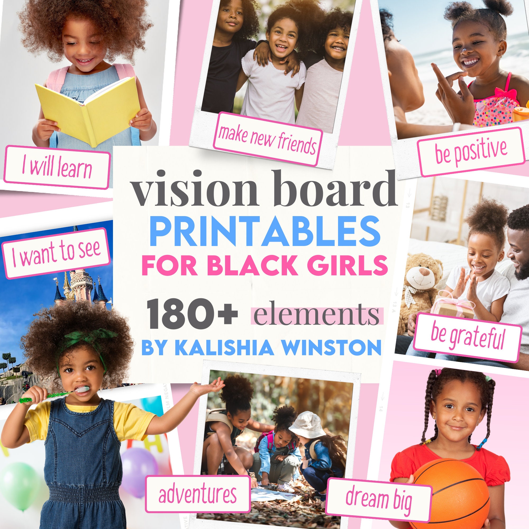 Vision Board Clip Art Book For Black Girls: 180+ Pictures, Quotes and Words  Vision Board Kit for Kids, Supplies for Black Girls to Manifest Their