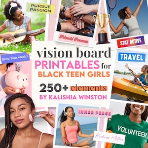 Tableros de visión imprimibles para adolescentes negras: más de 250 imágenes inspiradoras, afirmaciones positivas y palabras inspiradoras / Descarga instantánea en formato PDF A4