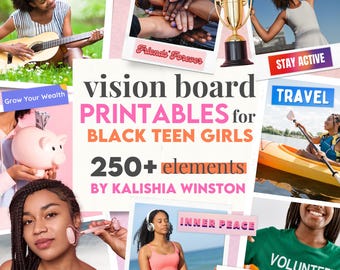 Vision Board Printables per ragazze adolescenti nere - Oltre 250 immagini motivanti, affermazioni positive e parole ispiratrici / Download immediato di PDF A4