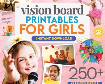 Vision Board Printables für Mädchen: 250+ Bilder, Positive Affirmationen & Werkzeuge zur Manifestation von Träumen für Kinder | A4 PDF Sofortdownload