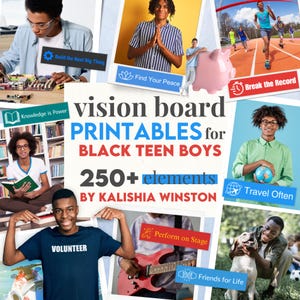 Vision Board Printables für Black Teen Boys - 250+ inspirierende Bilder, positive Affirmationen und kraftvolle Wörter | A4 PDF Sofortdownload