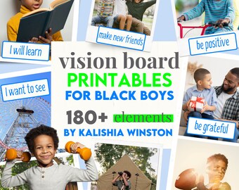 Vision Board Printables für schwarze Jungen - Inspirierende Sammlung von über 180 Bildern, Zitaten und positiven Affirmationen | A4 PDF Sofortdownload