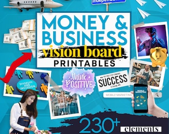 Money & Business Vision Board Printables - 230+ Images, Words, Phrases and Affirmations for Men and Women | A4 PDF Instant Download