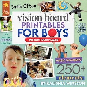 Album d'images clipart Vision Board pour garçons : plus de 250 images motivantes, citations inspirantes et kit d'affirmations positives | Téléchargement instantané au format PDF A4