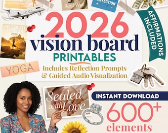 Tableros de visión imprimibles para 2026: más de 600 imágenes, citas, palabras y afirmaciones poderosas para crear tableros de sueños / Descarga instantánea en PDF A4