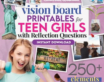 Vision Board Printables for Teen Girls - 250+ Inspiring Images, Positive Affirmations & Powerful Words | A4 PDF Instant Download