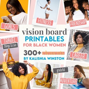 Images imprimables Vision Board pour femmes noires - Plus de 300 images, mots et cartes d'affirmation inspirants (Kit de tableau de rêve) | Téléchargement instantané au format PDF A4