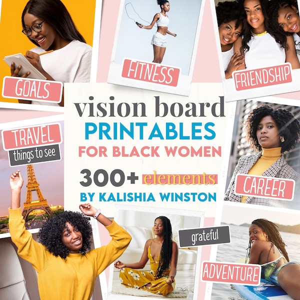 Vision Board imprimables pour les femmes noires - Plus de 300 images, mots et cartes d'affirmation inspirants (Kit Dream Board) | A4 PDF Téléchargement instantané