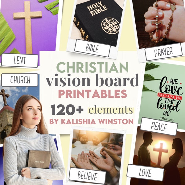 Christian Vision Board Printables - 120+ Beautiful Images, Phrases, Spiritual Affirmations and Bible Verses | A4 PDF Instant Download