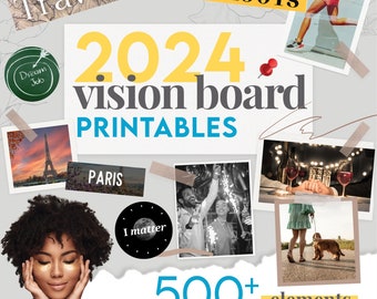 2024 Vision Board Printables - 500+ Images, Words, Affirmation Cards & More For Women and Men (Dream Board Kit) | A4 PDF Instant Download