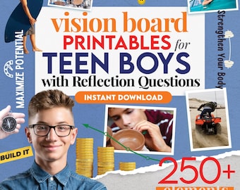 Vision Board Printables per ragazzi adolescenti - Oltre 250 immagini stimolanti, affermazioni positive e parole potenti / Download immediato di PDF A4