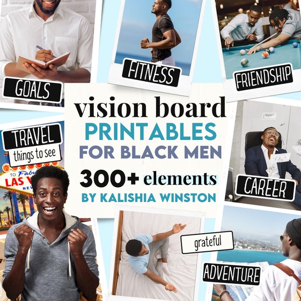 Vision Board Printables for Black Men - 300+ Inspiring Pictures, Words and Affirmation Cards (Dream Board Kit) | A4 PDF Instant Download