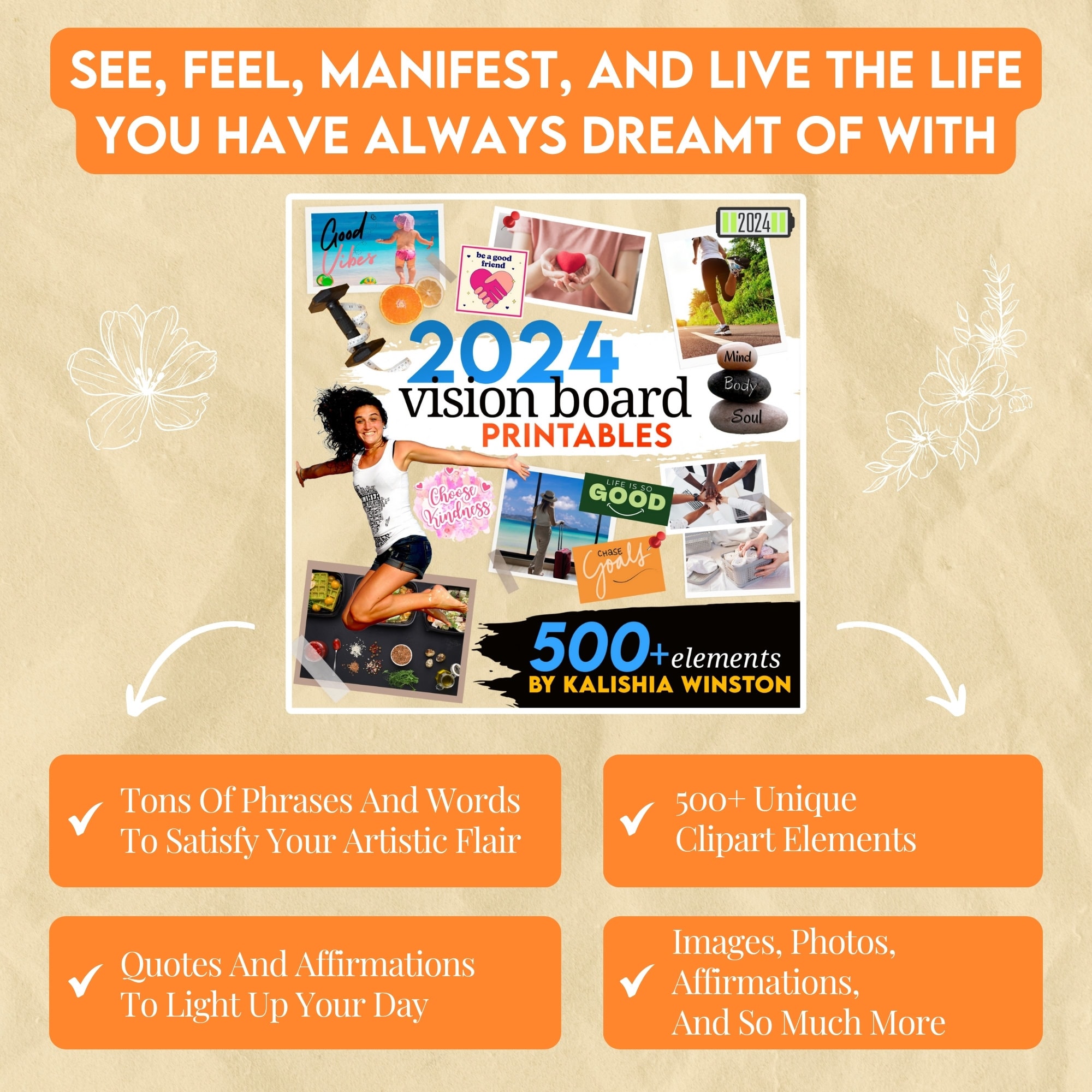 2024 Vision Board Clip Art Book: Design Your Dream Year with 500+