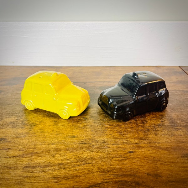 Vintage Yellow and Black Taxi Cab Salt and Pepper Shakers