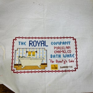 Vintage Handmade Cross Stitch Embroidery Bathroom Signs Bathtub Toothpaste Soap Bathware
