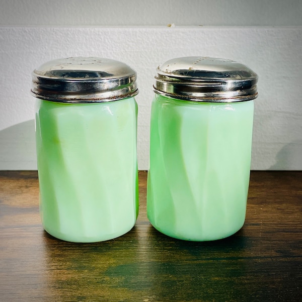 Vintage Jadeite Swirl Salt and Pepper Shakers