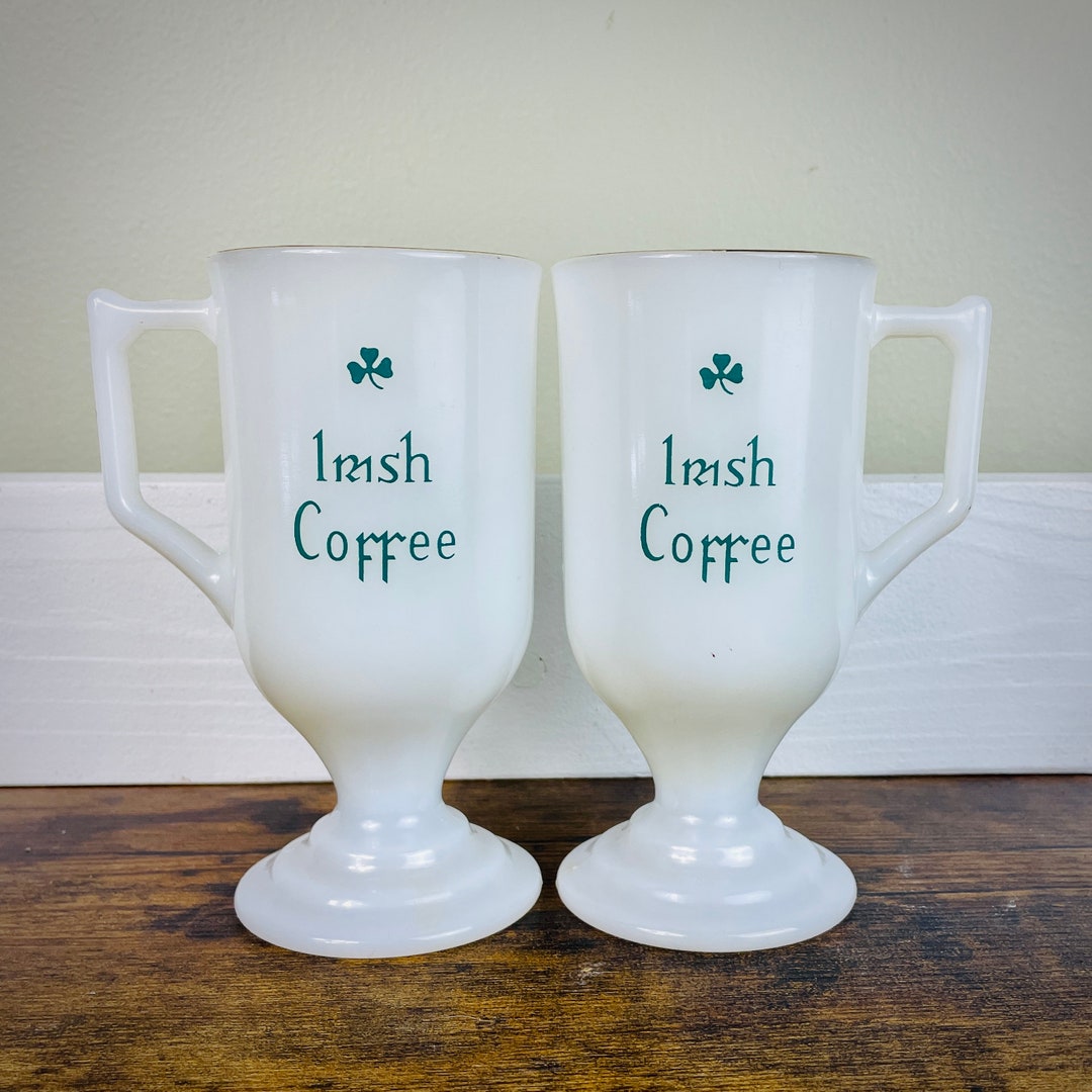 Vintage Milk Glass Irish Coffee Mugs Pair Etsy