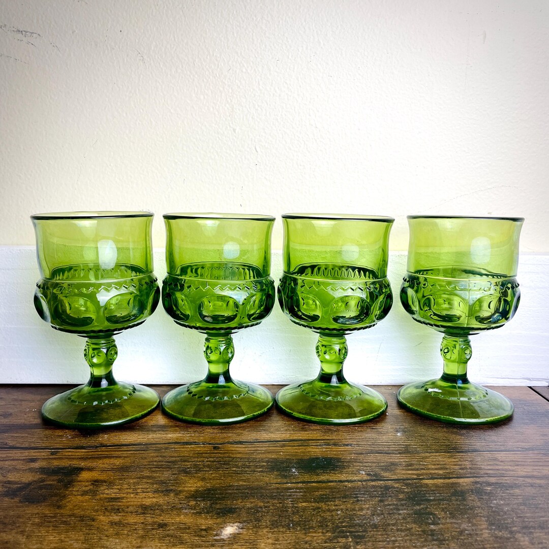 Vintage Colony Glass Color Crown Avocado Green Wine Glasses Set of Four ...
