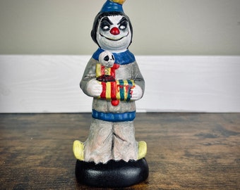 Upcycled Vintage Creepy Clown Ceramic Figurine