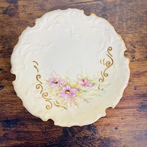Vintage Limoges France Decorative Floral Plate Violet Purple Flowers Gold Trim
