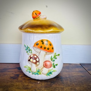 Vintage Sears Roebuck Ceramic Merry Mushroom Canister Cookie Jar