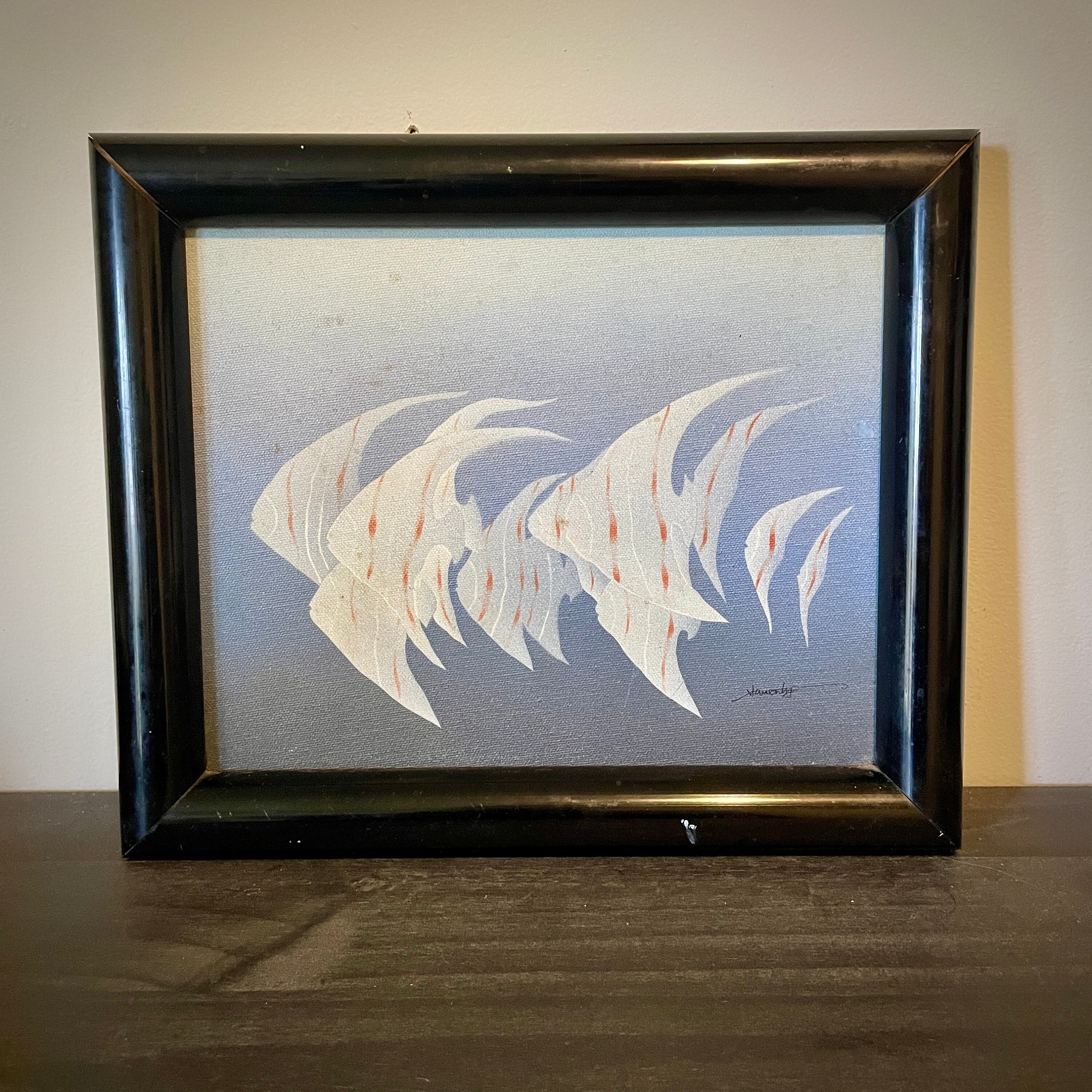 Vintage Original Oil Painting Fish Aquatic Signed