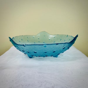 Vintage Light Blue Aqua Hobnail Glass Footed Bowl