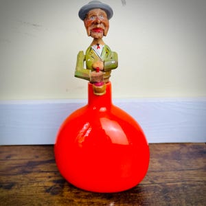 Vintage ANRI Hand Carved Articulated Wooden Wine Stopper Cork Hand Painted Italian