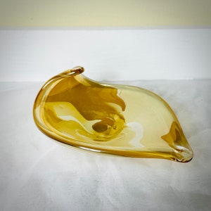 Vintage Linea Astuni Italian Art Glass Iridescent Yellow Dish Bowl Ashtray