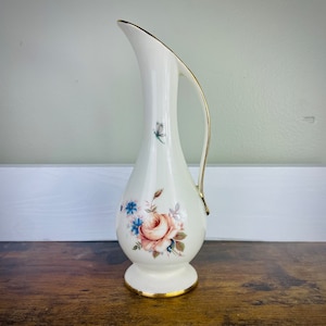 Vintage Holland Mold Floral Bud Vase Gold Trim with Handle Butterflies
