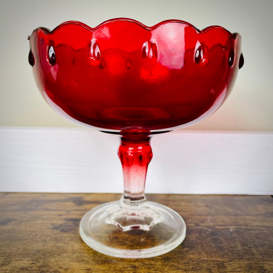Vintage Indiana Glass Large Ruby Red Teardrop Compote Dish Etsy