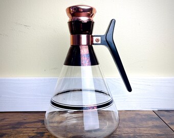 Vintage Inland Glass Coffee Carafe | MCM Atomic Style Coffee Pot with Copper Cork