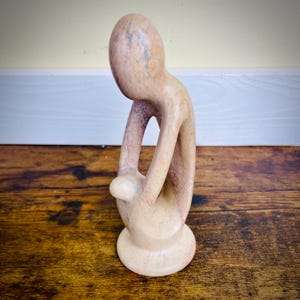 Vintage Hand Carved Soapstone Mother or Father  and Child Abstract Figurine Made in Kenya Sculpture
