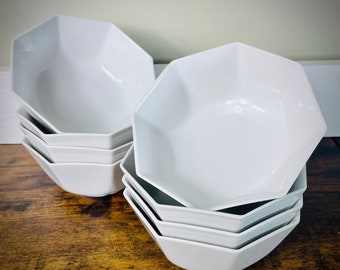 Set of 8 Pirken-Hammer White Octagonal Bowls Made in Czech Republic