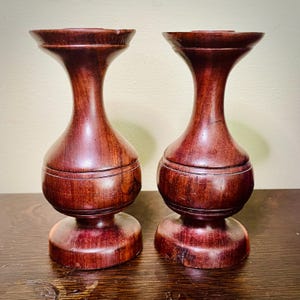 Vintage MCM Turned Wood Candlestick Holders