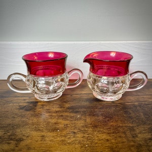 Vintage Tiffins Indiana Glass Kings Crown Ruby Cranberry Red Glass Sugar and Creamer