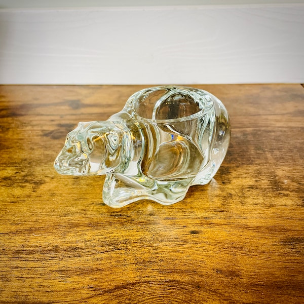 Vintage Indiana Glass Polar Bear Clear Votive Candle Holder