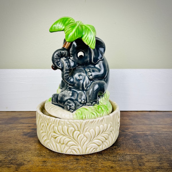 Vintage Quon Elephant Music Box Raindrop Mother and Child