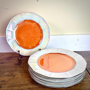 Vintage Victoria Czechoslavakian Orange Lusterware 7.5" Luncheon or Salad Plates