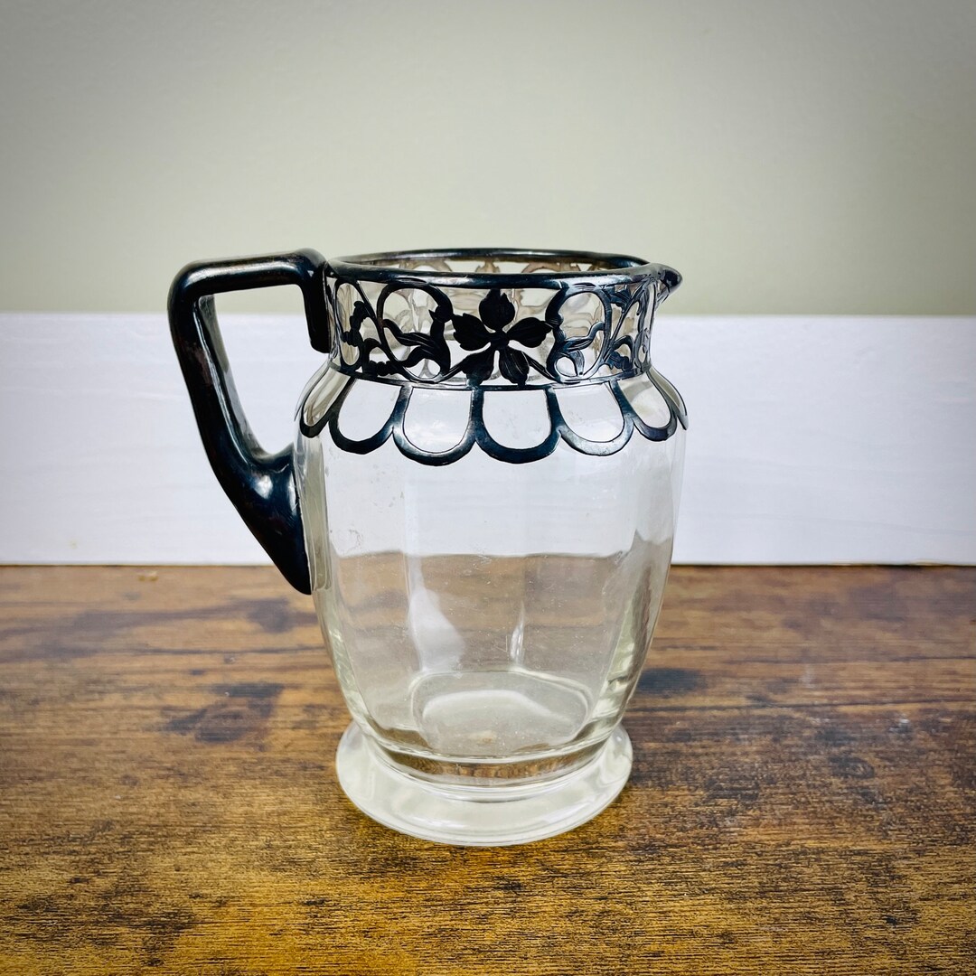Vintage Clear Glass Mini Pitcher With Pewter Accent Jug Vase - Etsy