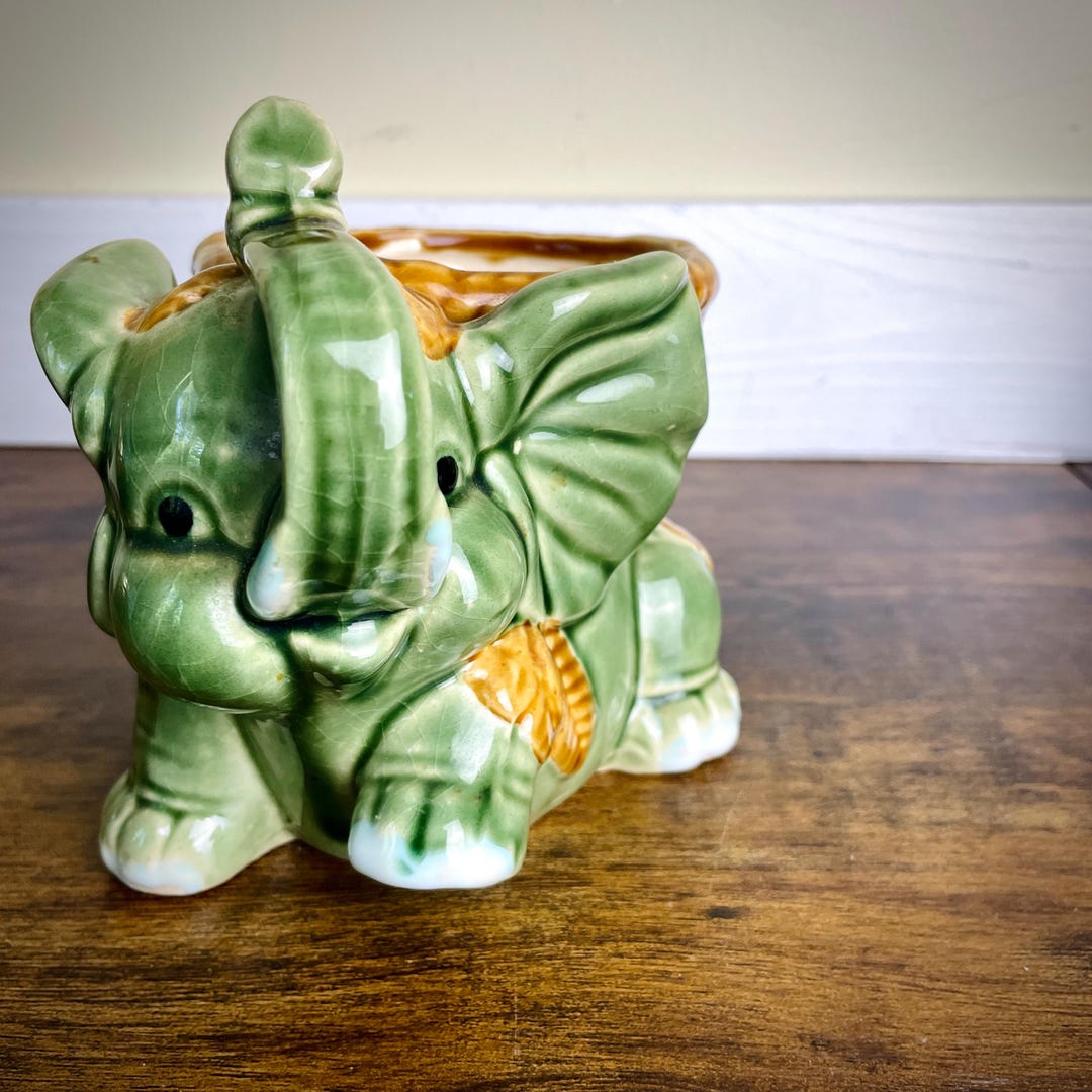 Vintage Green Lucky Elephant Trunk up Planter or Cachepot - Etsy