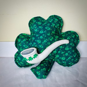 Vintage Handmade Puffy Fabric Shamrock with Irish Pipe Wall Hanging