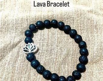 Lava Stone Diffusing with Charm Bracelet - 8mm Round beaded - Lava Unisex Bracelets - Bracelet Jewelry