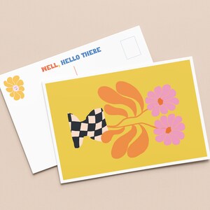 Funky Droopy Smiley Face Thank You Card, Boho Hippie Trippy Vibes Pack of Thank You Cards, Retro Flower Appreciation Card, Fill In, Pdf, y2k image 2