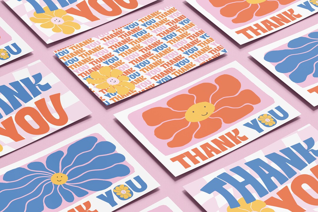 Funky Droopy Smiley Face Thank You Card Boho Hippie Trippy Etsy