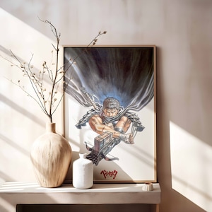 Berserk Anime Poster Piece, Manga Art Anime Wall Print, Minimalist colorful Art Guts, Kentaro Miura, Berserk Manga Cover, Unframed