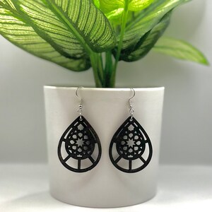 Black Wooden Dangle Earrings