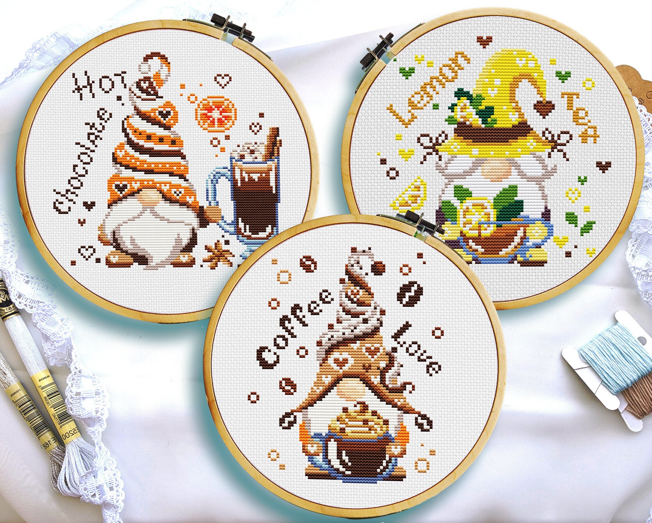 Gnome Cross Stitch Coffee Cross Stitch Hot Chocolate Lemon Etsy