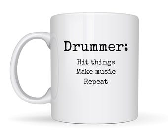 Drummer Gifts, Drum Player Mug, Gift Ideas for Drum Teacher, Student, Musician, Band Mug, Music Lover, Funny Percussion Coffee Cup